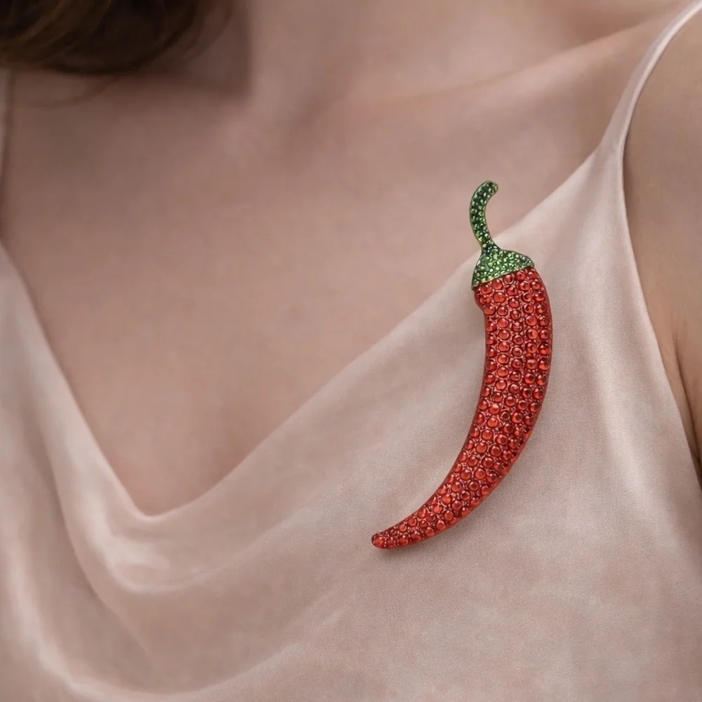 Red Chili Pepper Gold Brooch